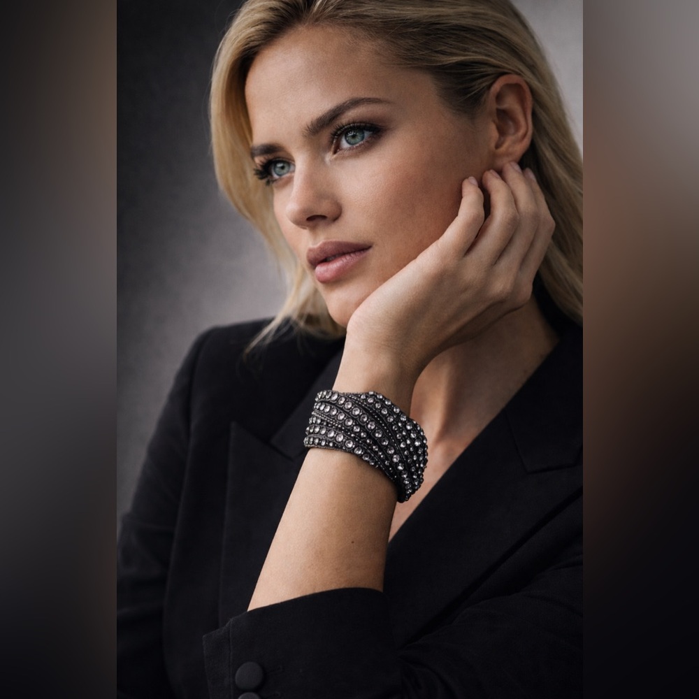 Italian Luxenter Black & Silver Crystal Wrap Bracelet Swarovski Elements